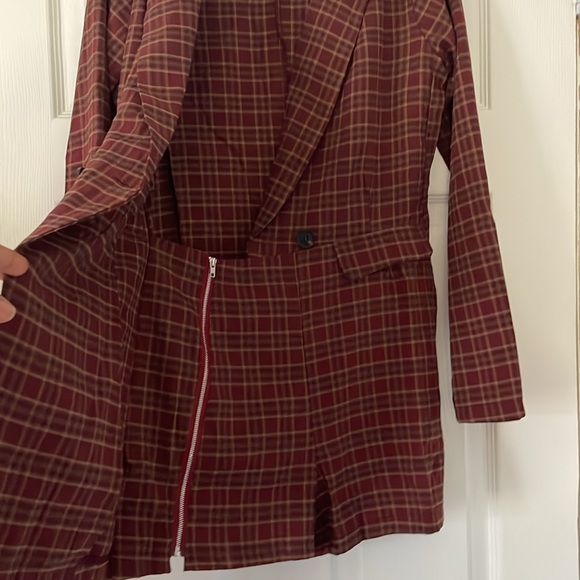 Women’s Maroon Plaid Double-Breasted Blazer Romper - Picture 6 of 10